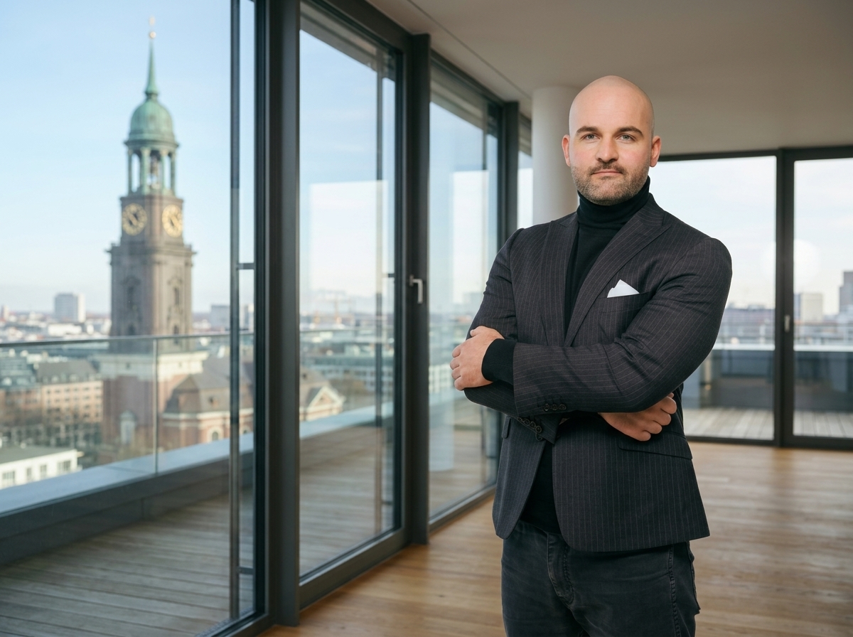David Goldnik — BarmeniaGothaer Agentur Hamburg, Englische Planke 2 mit Blick auf den Hamburger Michel